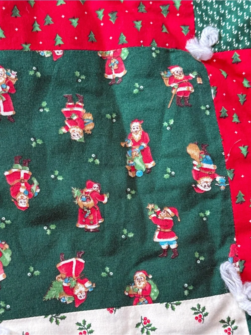 VTG Handmade Quilted Patchwork LARGE Christmas Tree Skirt Lace Geese Goose Santa